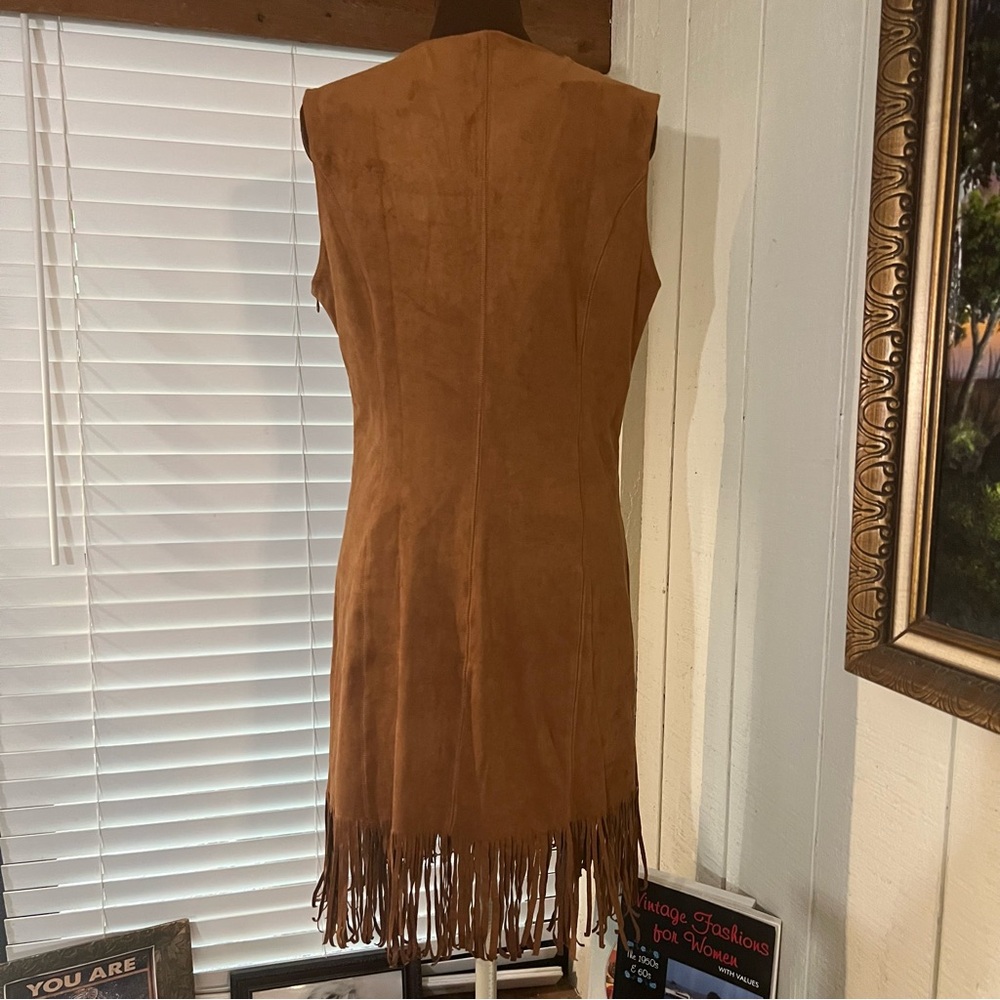 Elegant Suede look Tan Fringe Costal Cowgirl Dress by Oyrosy - Picture 9 of 13